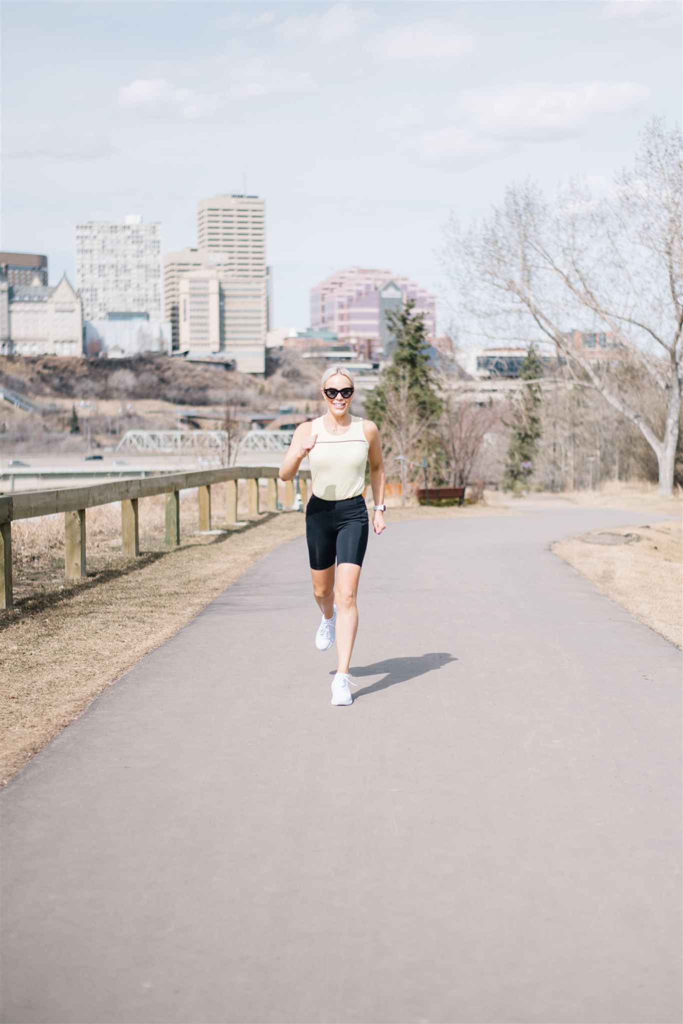 Richelle running in the Edmonton river valley